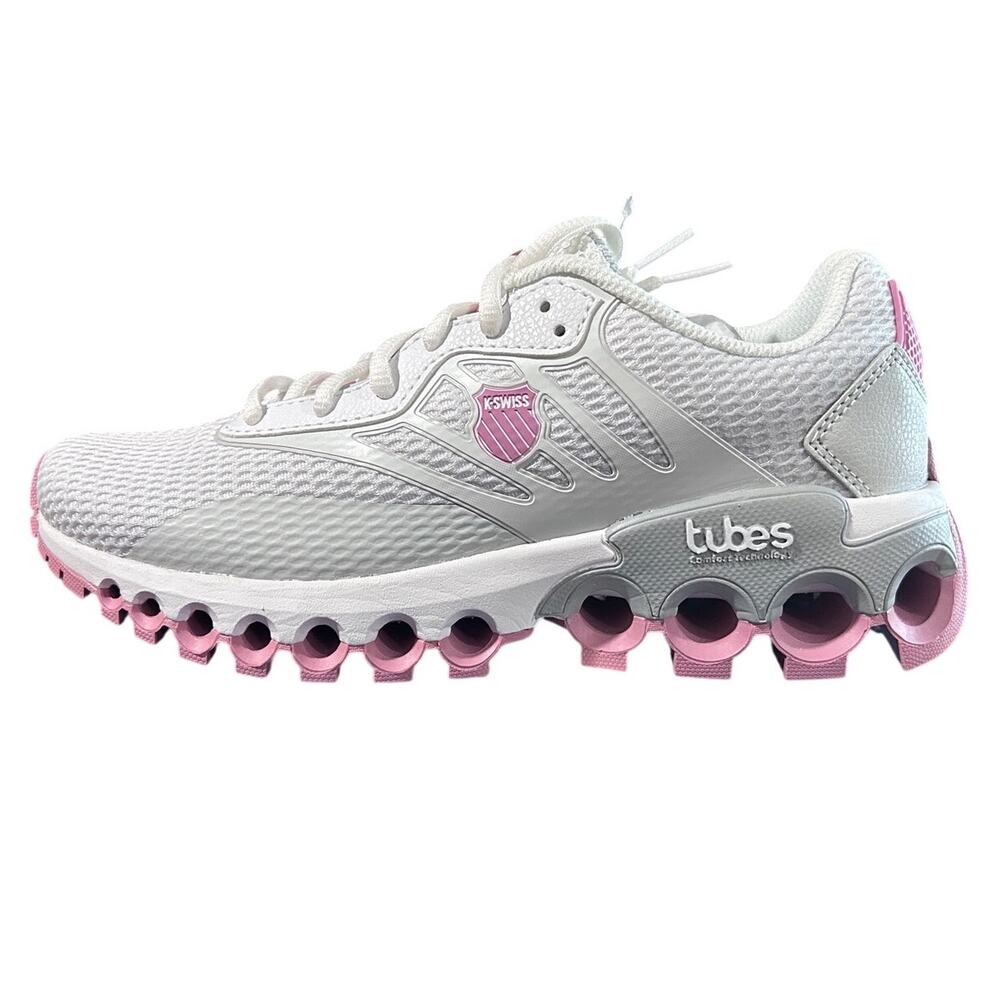 K-Swiss Women's Tubes Sport Lace-Up Athletic Sneakers Pink White Gray 7.5